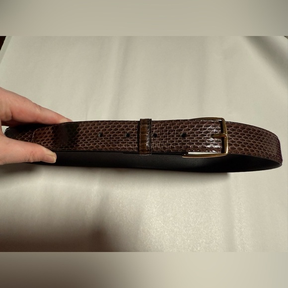 Vintage Brown Snakeskin Belt Size 32 Small Bronze Hardware Genuine Western - Picture 1 of 5